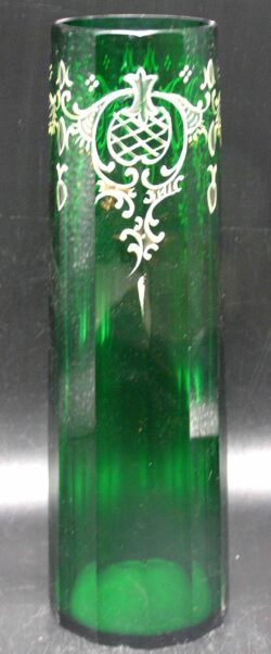 Emerald Green Faceted/Cut/Polished 12-sided Glass Vase w Moriage - Bohemia? - Image 10