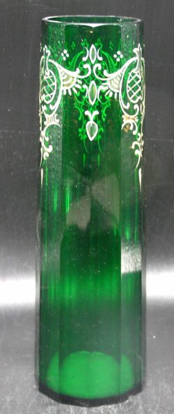 Emerald Green Faceted/Cut/Polished 12-sided Glass Vase w Moriage - Bohemia? - Image 2