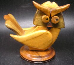 Vintage Owl Figure Handcrafted from Several Different Woods, 4" Tall - Image 10