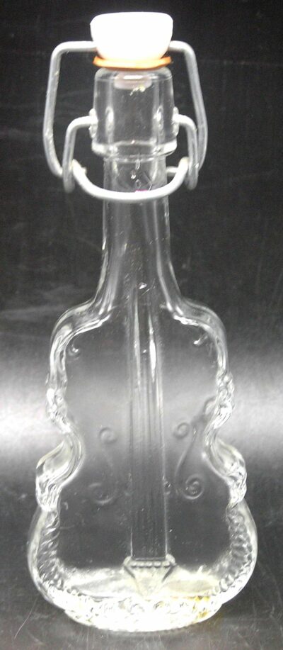 Vntg. Italy Glass Cello / Bass Violin Shaped Bottle w Wire Latch Stopper, - Image 2