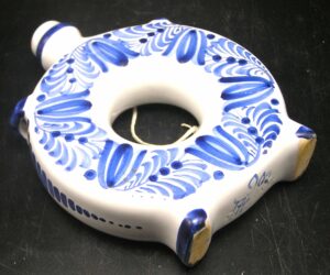 Delft? Holland? Italy? Donut Liquor Flask - Handpainted, signed - Image 5