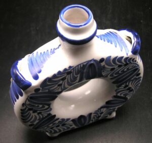 Delft? Holland? Italy? Donut Liquor Flask - Handpainted, signed - Image 4