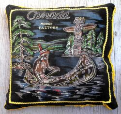 Black Velvet Souvenir Cushion Cover- Moose Factory, Northern Ontario, Hudsons Bay, James Bay - Image 7