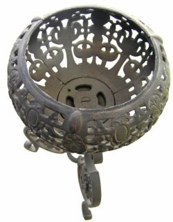 Cast Iron Filigree Banquet Lamp w Bristol Brass & Clock Burner, Milk Glass Globe - Image 5