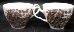 Pair Cotswold Pattern Teacups Johnson Bros England - Brown - Image 7