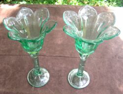 Pair Vintage Large Recycled Glass Decor / Candle Holders, Green 12.5" Tall - Image 10