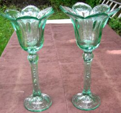 Pair Vintage Large Recycled Glass Decor / Candle Holders, Green 12.5" Tall - Image 9