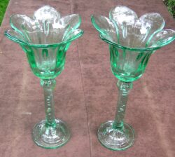 Pair Vintage Large Recycled Glass Decor / Candle Holders, Green 12.5" Tall - Image 8