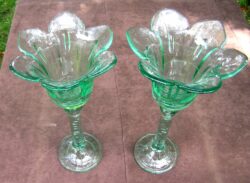 Pair Vintage Large Recycled Glass Decor / Candle Holders, Green 12.5" Tall - Image 7