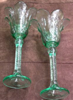 Pair Vintage Large Recycled Glass Decor / Candle Holders, Green 12.5" Tall - Image 4