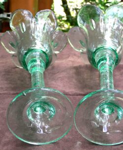 Pair Vintage Large Recycled Glass Decor / Candle Holders, Green 12.5" Tall - Image 2