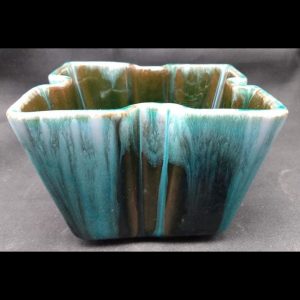 Vintage Square 4.5" Blue Mountain BMP Pottery Canada Planter, Drip Green Glaze, 3"T