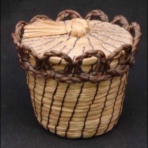 Small Native Sweetgrass Trinket Basket with Lid - 2.5" diam. 2.25" h