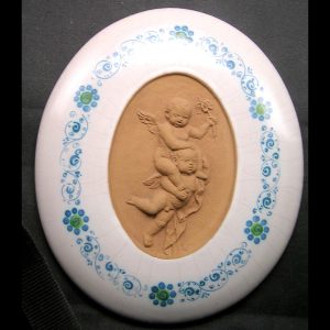 Vntg. VAL DEMONE Italy Terracotta Wall Plaque, Winged Cherubs 8" T