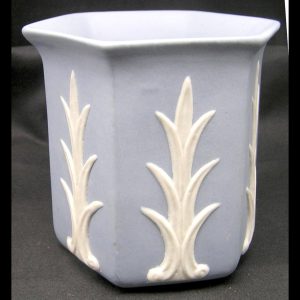 Vintage Ecanada Pottery 6-sided Blue Jasperware Vase / Planter / Pot, 4" T