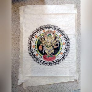 Ganesh - Elephant Head Hindu God - Vintage Hand-Coloured Block Printed picture on Handmade Rice Paper c. 1980