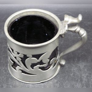 Antique Pewter Mustard Pot w Cobalt Blue Glass insert - As Is
