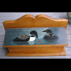 Handmade Wooden Mailbox - Pair of Loons with Chicks on the Hand Painted Lid