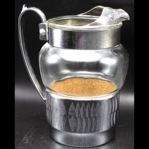 Mid Century Hellerware Glass & Chrome Pitcher w Removable Cork Insulator