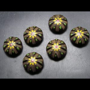 set/6 Vintage Hand Painted Shaped Wooden Shank Buttons