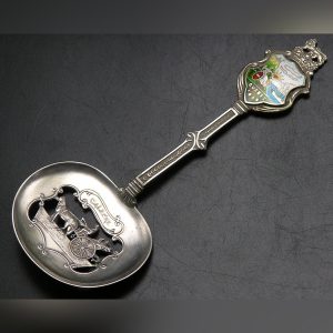 1908 Sterling Silver Souvenir Bon Bon Spoon, Pierced Bowl Caleche, Quebec Canada
