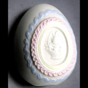 Antique Ceramic Easter Egg with Easter Bunny in Deep Relief inset on back - Mold?