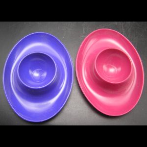Set/2 MCM Plastic Eggcups w Oval Integral Attached Saucer