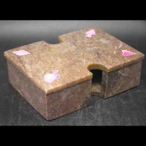 50% off - Carved Stone Playing Card Box w Pink Mother of Pearl Inlays
