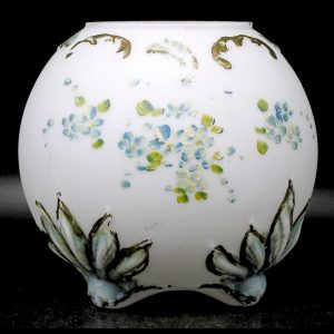 Antique Hand Painted Blown-in-Mold Satin Milk Glass Rose Bowl w Forget-Me-Nots?