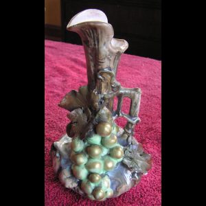Antique Amphora Majolica Porcelain Jug / Vase w 3D Grapes and Leaves - Austria? Bavaria? French Barbotine?