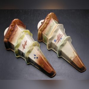 Pair Antique Art Deco Dumler & Brieden Handpainted Ceramic Wall Pockets Germany