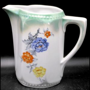 25% off - Antique Made in Germany 6" Porcelain Pitcher, Green Lustre, Flowers, No. 43, 59
