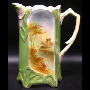 Art Nouveau Jugendstil Secessionist Pitcher w Hand Painted & Signed Scene c.1900