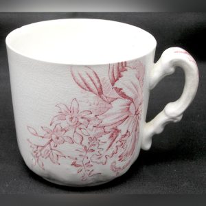 Large Antique Mug - Upper Hanley Pottery, Red Transfer Floral, Kew Pattern
