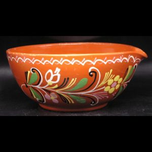 Hungarian Folkart Pottery Batter Bowl- Terra Cotta w 5-Color Slip Trace Decoration