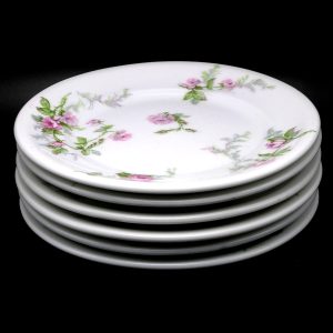 set/6 Haviland Limoges France Pink Rose Pattern Porcelain B&B plates, 6.25"