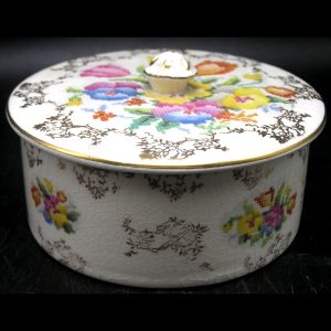 Antique L[ancaster] & Sons English Ware Lidded Pot / Dresser Box, 4.25" Diameter