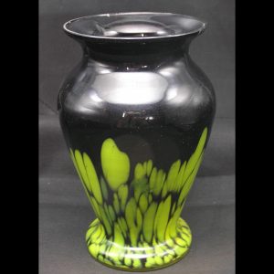 Hand Blown Antique Amethyst Cased Glass Vase w Feathered Chartreuse from the bottom
