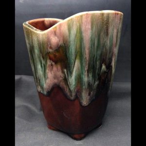 Vntg. Beauce Pottery Canada Vase #1203, Smokey Drip on Brown, 7" T