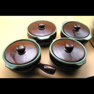 set/4 John B Taylor Ceramics Country Fare Individual Casseroles - 1 with handle