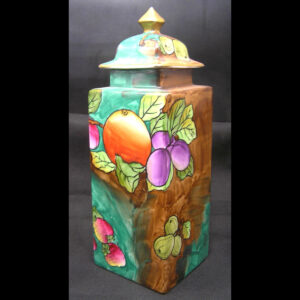 Square Corona Ware Hand Painted Porcelain Canister, Hancock's China, England w matching cap