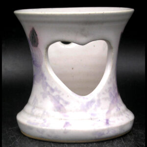 Hilborn Pottery Canada Candle Holder, Heart-shaped Valentine Cut-outs, Purple Flowers