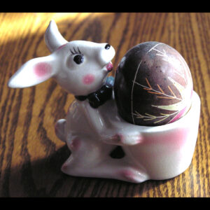 Vintage Shafford Japan Ceramic Easter Bunny Planter / Eggcup w Free Ukrainian Pysanka Hand Coloured Egg