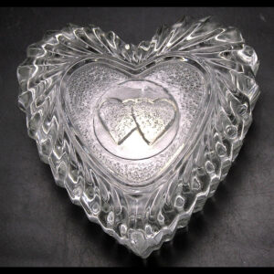 Vntg Clear Crystal Romania Heart-Shaped Lidded Valentines Trinket Box