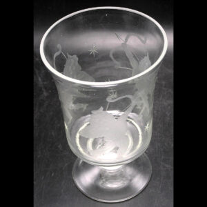 Large Glass Wedding / Valentines Candle Holder w 3 Etched Cupids 7", Bonus: Small Plush Bear