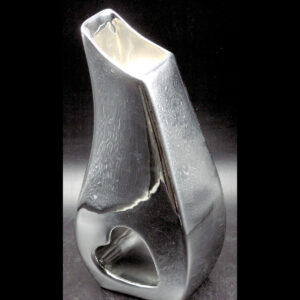 Silver Mirror Finish Ceramic Valentines Vase w Heart Cut-Out, Teleflora, 8"