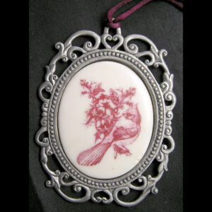 Seagull Pewter Ornament w Porcelain Plaque - Cardinal on a Holly Branch