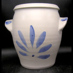 40% off - Hand Painted Blue on Grey 7.5" Clay Crock/Utensil Holder, Lug/Ear Handles, Signed - was 49.95