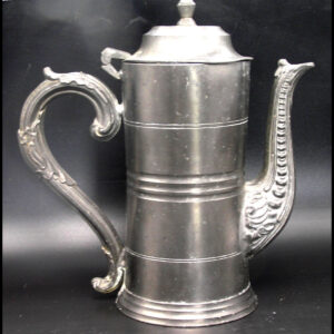 Antique Pewter Teapot / Coffee Pot w Ornate Handle and Spout and Hinged Lid - for historical reenactments