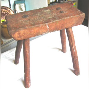 Antique Primitive Rustic Handmade 4-legged Stool, Original Oxblood? Paint